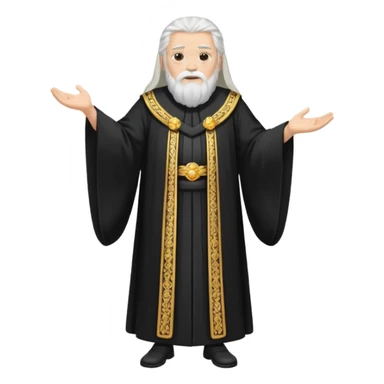 Sumo Sacerdote: persona anciana, barba larga, traje negro largo modo gran imperador, pelo blanco. cuerpo entero sticker