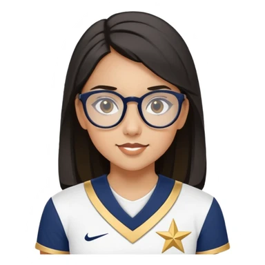 Medium skin girl wearing black prescription glasses with cheer uniform in the color navy white and gold. Saying STARS on uniform top.  sticker