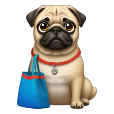 pug wearing bag with google colors sticker
