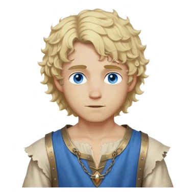 medieval summer outfit worn by a DnD themed fantasy male character. thin sleeveless linen tunic with a V-shaped neckline and frayed edges. clothes only above the waist. The clothes full waist. The character's haven't arms. character is white-skinned, blonde hair, blue eyes, short curly hair. sticker