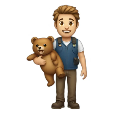 men holding a bear sticker