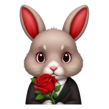 Cute rabbit with sad puppy dog eyes holding roses  sticker