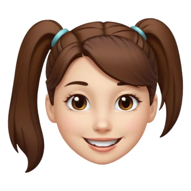 girl with white skin, brown hair in ponytail, brown eyes, winking sticker