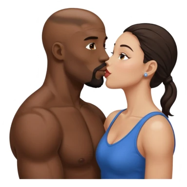Bald black muscular goatee man kissing white brunette girl sticker