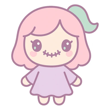 scary cute woman, stitched smile, pastel colors, kawaii style sticker