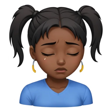 black dark girl with black hair ponytail super sad crying eyes closed sticker