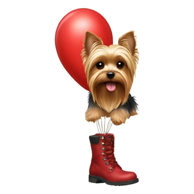 Yorkie with red boots in a balloon  sticker