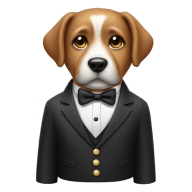 a dog wearing a tuxedo while holding a soda sticker