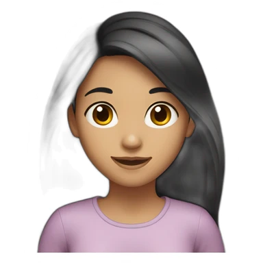 Girl with long dark hair, a little tanned, dark brown eyes, smiling sticker
