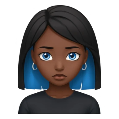 dark femine black haired girl with blue eyes and black top, very cold look sticker