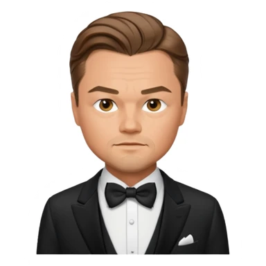 Illustrate Leonardo DiCaprio in a tuxedo with a classic suave expression. sticker
