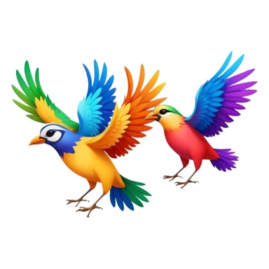 Three colorful birds flying together in the sky, each with vibrant feathers, wings spread wide, moving in harmony and creating a lively, joyful scene sticker