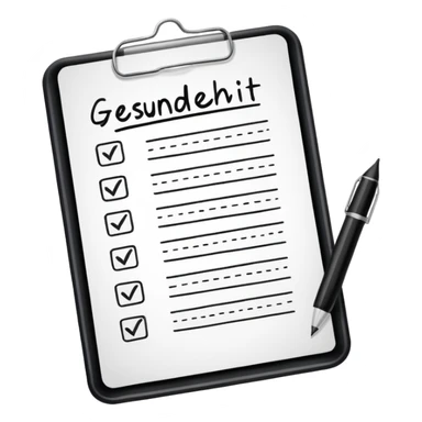 Checklist with the work "Gesundheit" on the top sticker