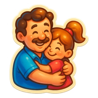 dad and daughter hugging, sticker style, cheerful and cute sticker