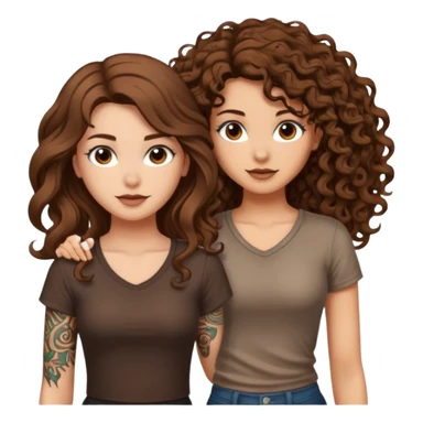 formula drawing — long wavy brown hair tattooed woman and short tight curly brown hair woman — rune sketch ground sticker