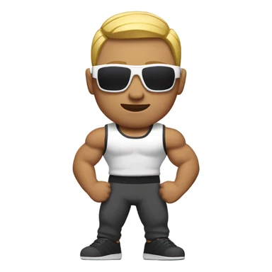 muscular asian personal trainer short golden hair with sunglasses white vest sticker