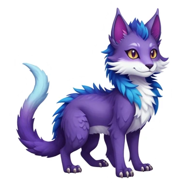 Kawaii dark colorful edgy fantasy ethereal feline-vernid-sergal-fursona animal creature with a tufted tail full body sticker