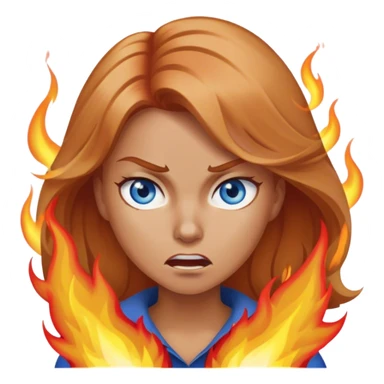 woman with below shoulder length strawberry blond hair and blue eyes angrily setting fires sticker