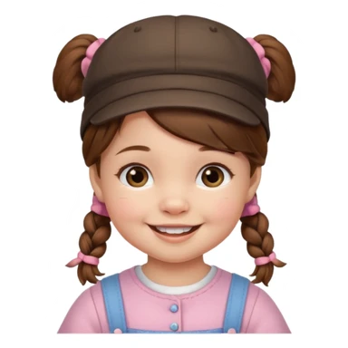 baby girl with brown hair and pigtails with hat sticker