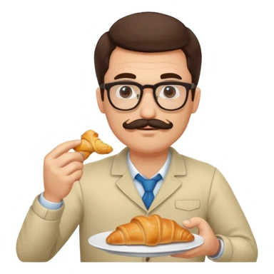 brunette man with glasses and moustache eating croissant sticker