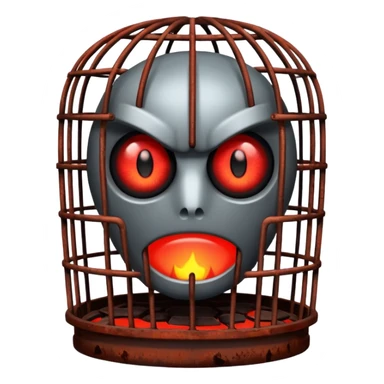 :cage: → Broken metal cage with glowing eyes inside sticker