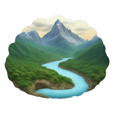 mountains with river flowing in the middle sticker