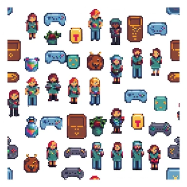 Gaming platform logo for 'qbix88' with controller, trophy and group of players in pixel art style sticker