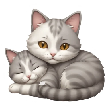 1 grey and white small cat with its eyes closed lying down leaning on his elbow with his paw curled under his head holding it up sticker