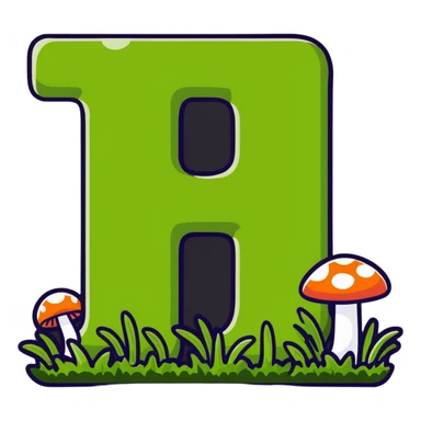 Notion logo as a block covered with moss, grass and tiny mushrooms, letter N still visible sticker