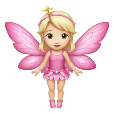 fairy with blonde hair, pink wings, happy, chibi full body sticker