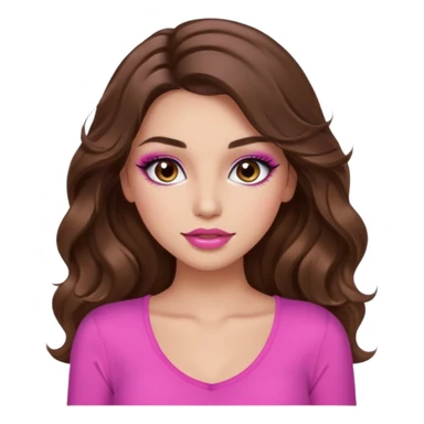 girl with long wavy brown hair, brown eyes, long lashes makeup, sexy pink lips, light to medium complexion, pink sexy top, I don't know sticker