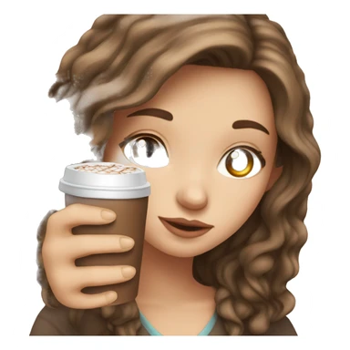 white girl with brown long hair and a hot chocolate sticker