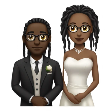 black couple with locs light skin male with long black locs dark skin female glasses wedding sticker