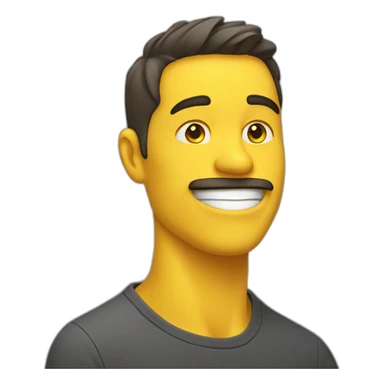 guy touching his jawline with right hand, yellow color sticker