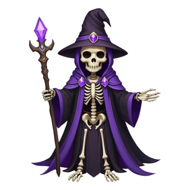 dark mage skeleton lich with black robes and purple magic sticker