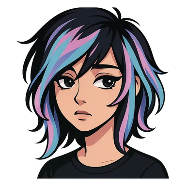 emo girl profile, pastel streaks in hair sticker