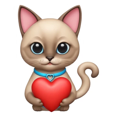 The Siamese cat is holding a heart 3d sticker