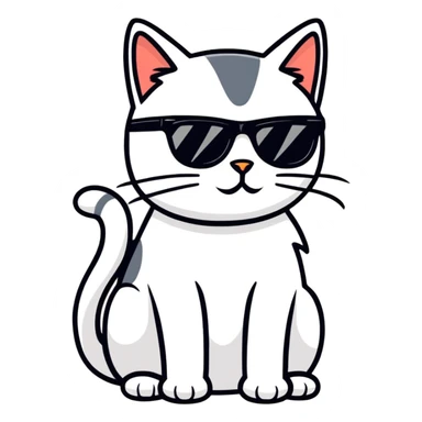 cat wearing sunglasses, cartoonish sticker style sticker
