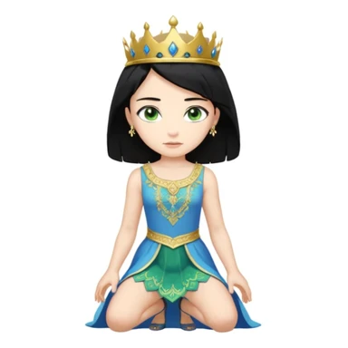 King, standing, black Hair, blue eyes, female Servoamt, blonde, green eyes, shott white sleveless Dress, kneeling, background palace sticker