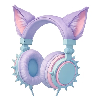 Change the image to pastel goth colors including lavender, mint, baby pink, and pale blue. Keep the cat ears. Render in a realistic anime style with a transparent background. sticker