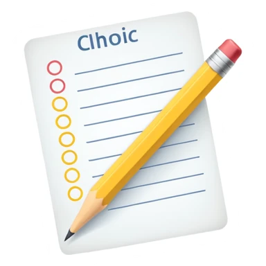 multiple choice test paper with a pencil sticker