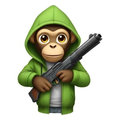 Monkey in a hoodie with a gun sticker