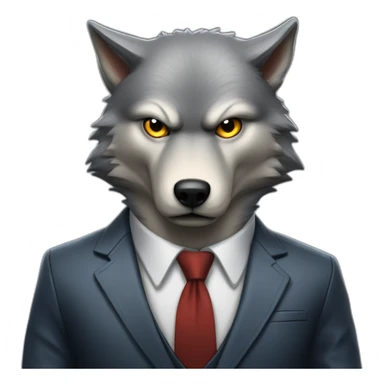 Portrait of Big Bad Angry Wolf with a human-like face wears a sleek jacket and tie like a salesman sticker