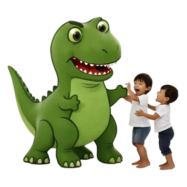 Kids playing with dino  sticker