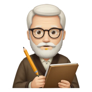 caucasian man with white beard writing in the script, facing left sticker