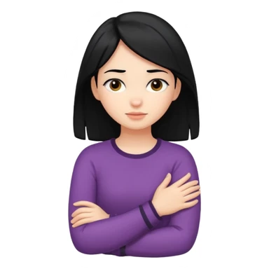 Girl with black hair crossing her arms around her neck sticker