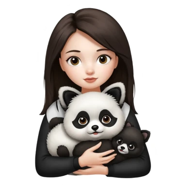 an brunette hair girl holding her pomeranian dog that looks like a panda sticker