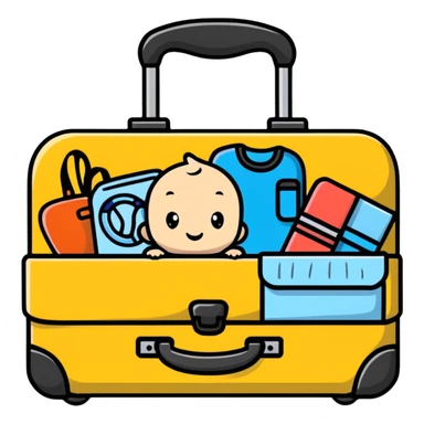 Baby travel suitcase with baby items peeking out sticker