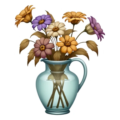 dead wilted flowers hanging in a vase sticker