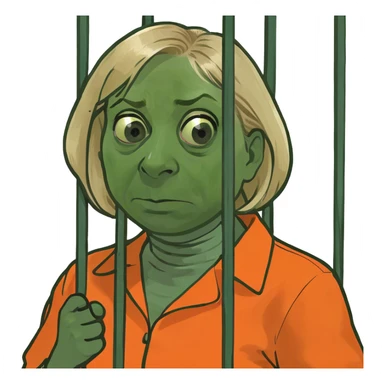 Governor Janet Mills arrested Behind Bars In an Orange Jumpsuit make her more realistic and scared without the mask sticker
